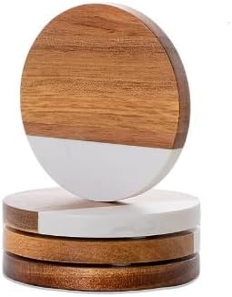 Marble Acacia Wood Drinks Coasters Set of 4, Acacia Wooden Coaster for Coffee Table Dining Table Desk Modern Christmas Housewarming Home Office 4 Pcs