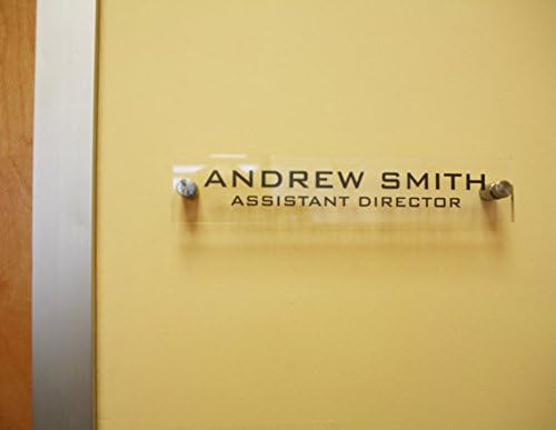 Personalized Office Wall Name Plate Sign. Modern Stainless Steel Legs (Clear See Through)