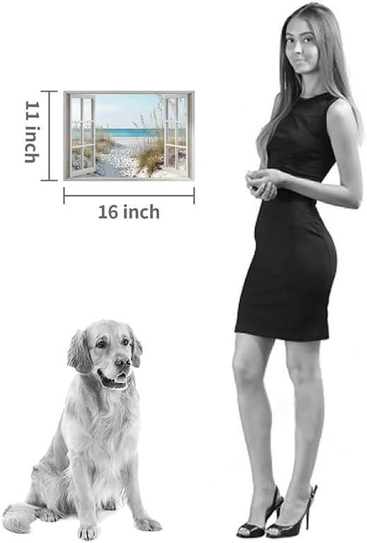 beach wall art window picture: coastal canvas artwork seascape scene prints looking out fake window wall decor for bathroom 12"x16"