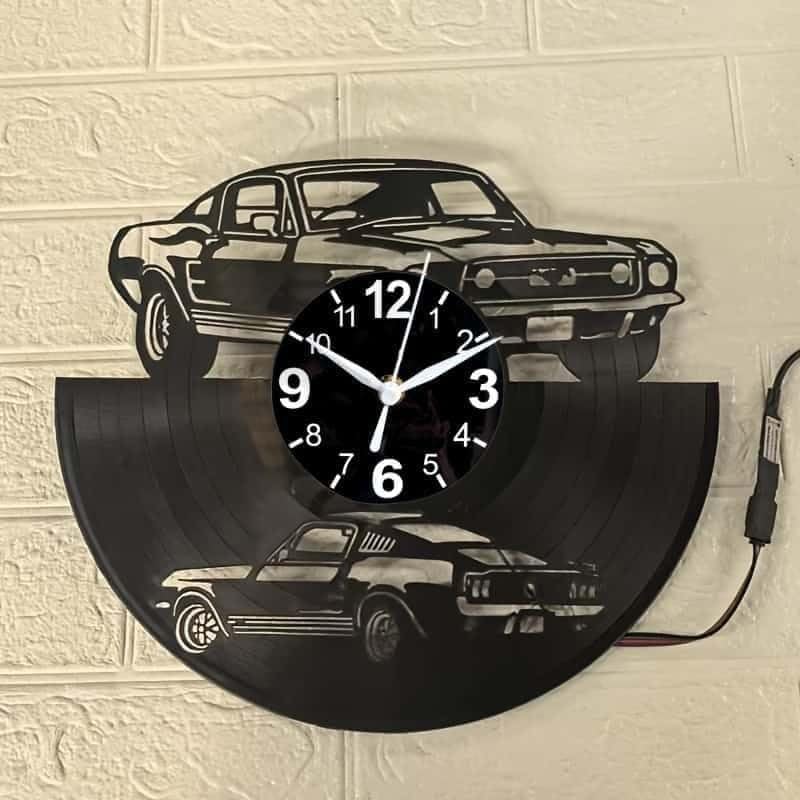 Classic Muscle Car Vinyl Record Wall Clock, Surprise Creative Wall Decorations, 12 in Diameter, Black