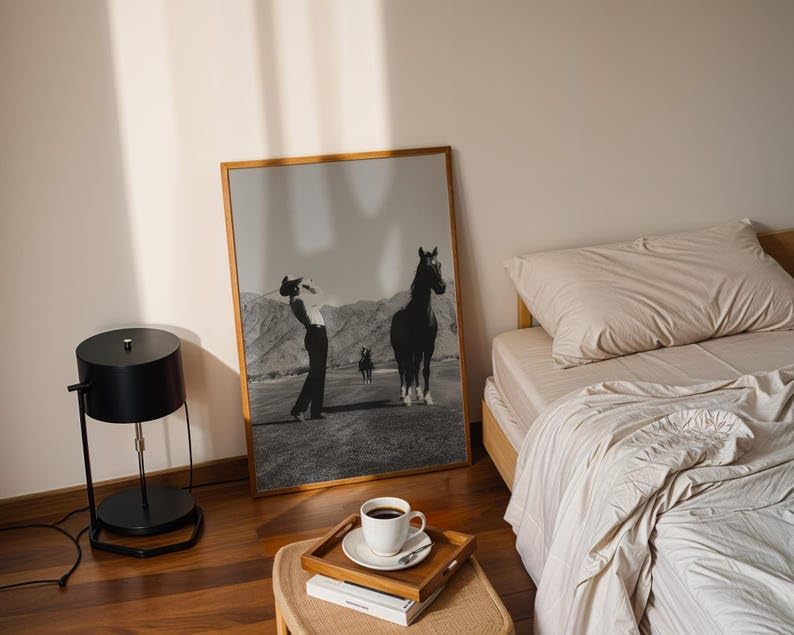 Nationcog Vintage Western Cowboy Golf Wall Art, Retro Black and White Sports Photography Print for Bar or Office Decor, Rustic Golfer Artwork for Country Homes (Unframed) (9x11)