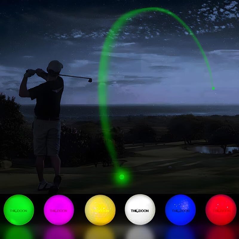THIODOON Glow in The Dark Golf Balls - 7 Color LED, No Timer, Easy On/Off, 6 Pack