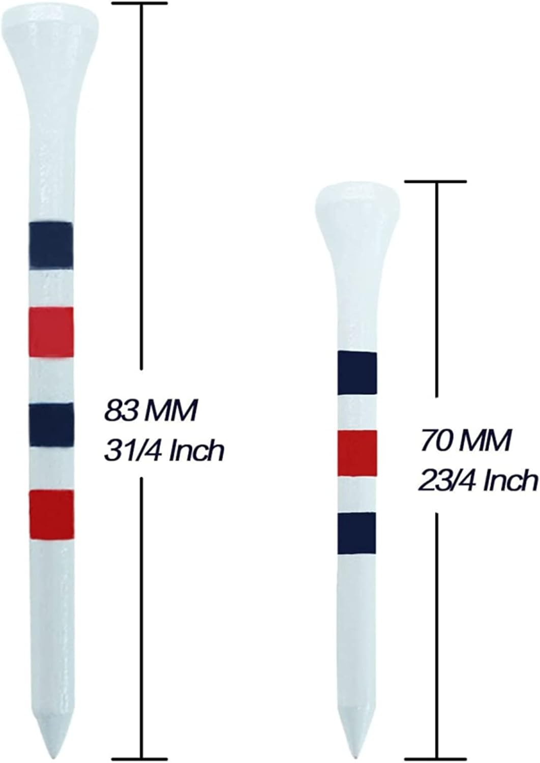 FINGER TEN Golf Tees Wood 3 1/4 2 3/4 Inch Wooden Bamboo 50/120 Count, Durable Biodegradable Colored Bulk Tee 70mm 83mm