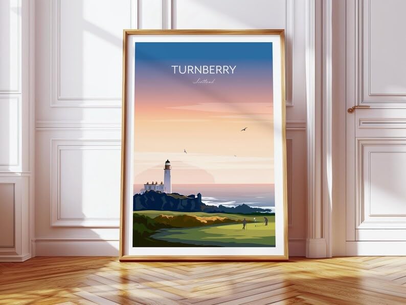 Nationcog Turnberry Golf Print - Ayrshire Scotland, Turnberry Golf Poster, Vintage Golf Travel Poster, Scotland Golf Course Art, Lighthouse Golf Print, Coastal Golf Wall Art (Unframed) (12x18)