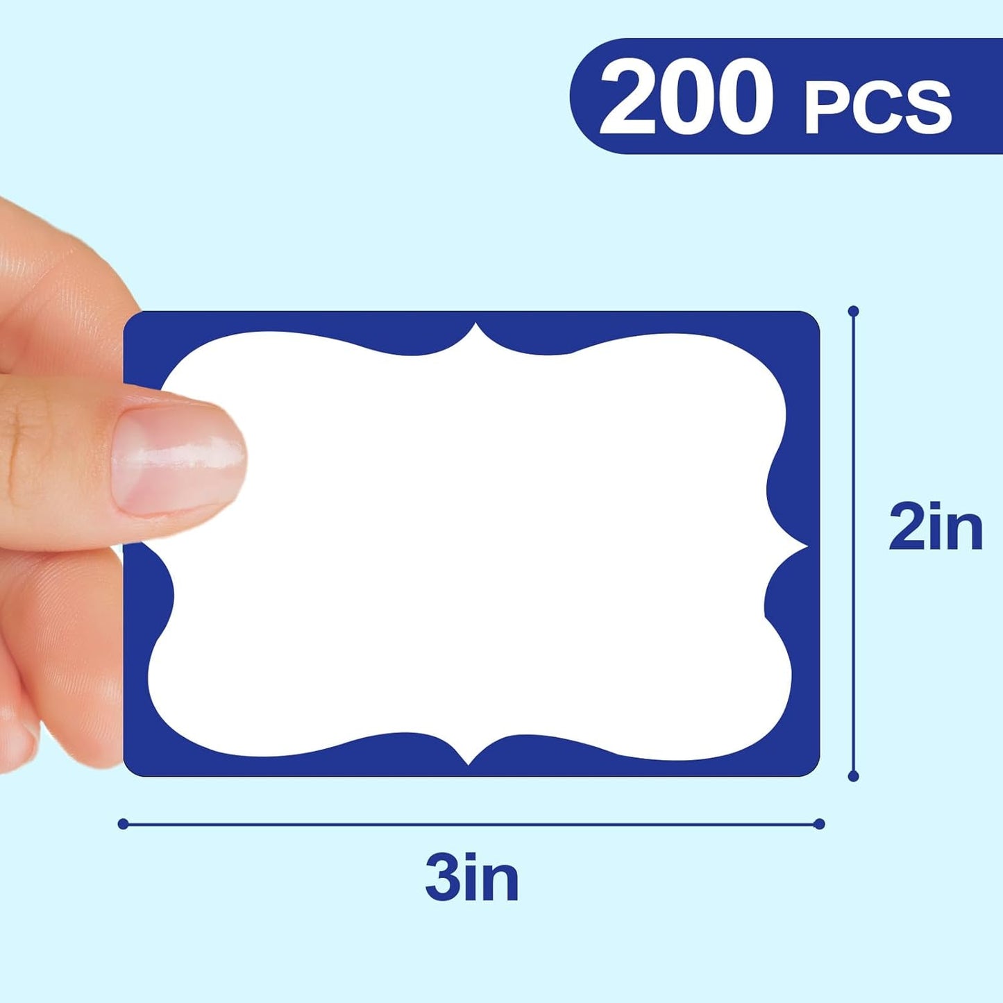 Plain Name Tags Sticker White with Blue Border 3" x 2" Sticky Name Stickers,Nametags 200 Pcs Adhesive Name Tag Labels, Stickers for Clothes,School,Office,Home,Classroom