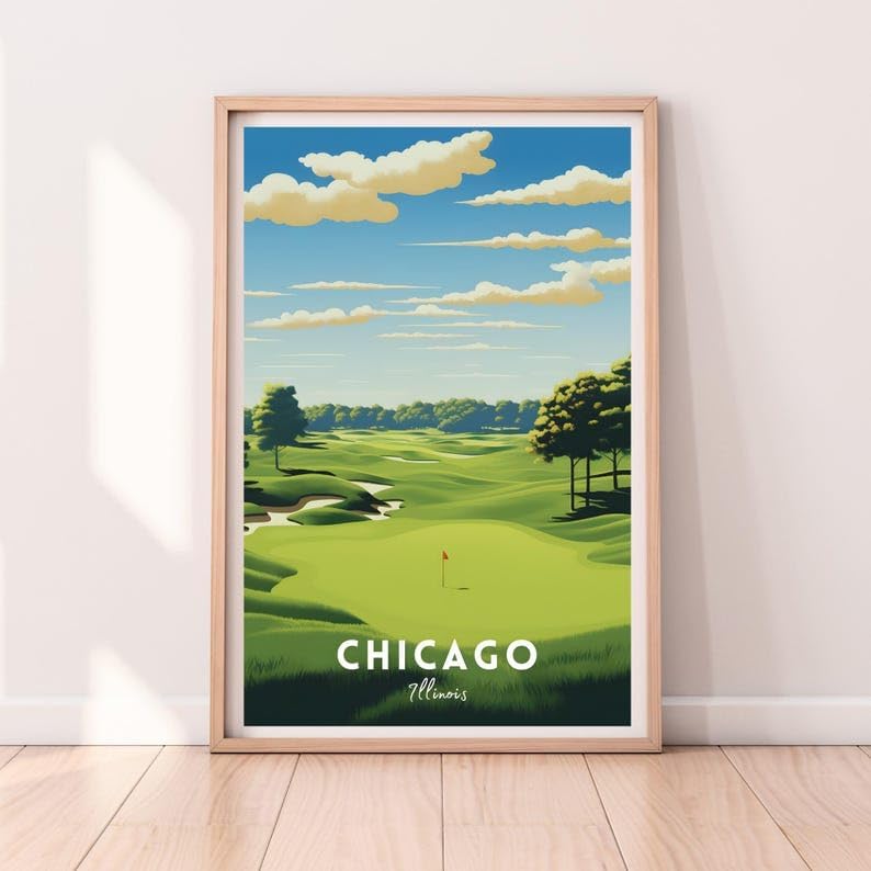 Nationcog Chicago Golf Club Wall Art Poster, Illinois Vintage Course Print for Office, Study, or Bedroom, Classic Decor for Men, Unique Gift for Dad, Husband, or Golf Fans (Unframed) (11x14)