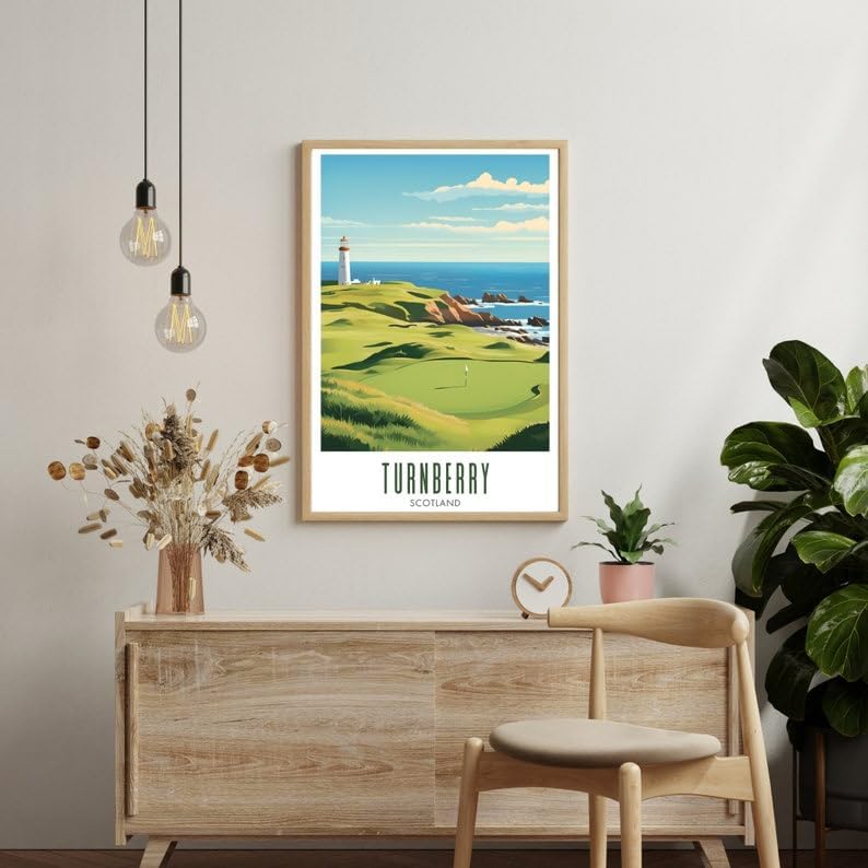 Nationcog Turnberry Golf Wall Art, Scotland Lighthouse Course Print for Home or Office, Vintage Coastal Decor for Men, Gift Idea for Dad, Husband, or Golf Fans (Unframed) (9x11)