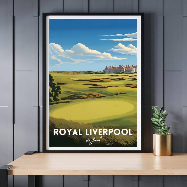 Nationcog Royal Liverpool Golf Poster, Vintage England Travel Wall Art Print, Retro Golf Links Landscape Decor, Sports Artwork for Home, Bar or Office (Unframed) (11x14)