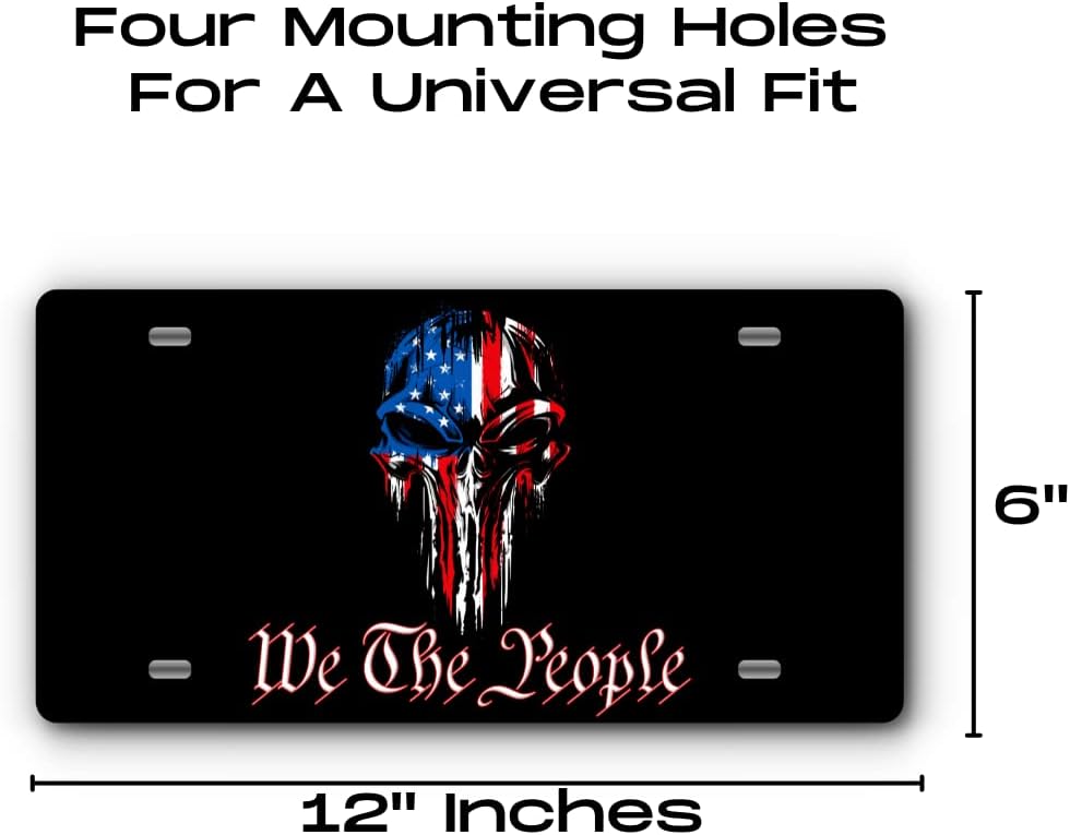 Patriotic Vanity Aluminum License Plate for Front of Trucks and Cars - Made in The USA - Universal Fit (Punisher)