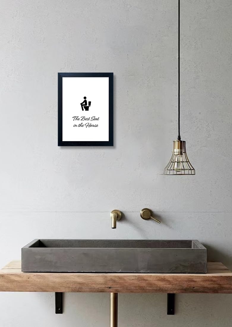 Trendy Black & White Framed Wall Art - Funny Bathroom Quote for Restroom & Washroom