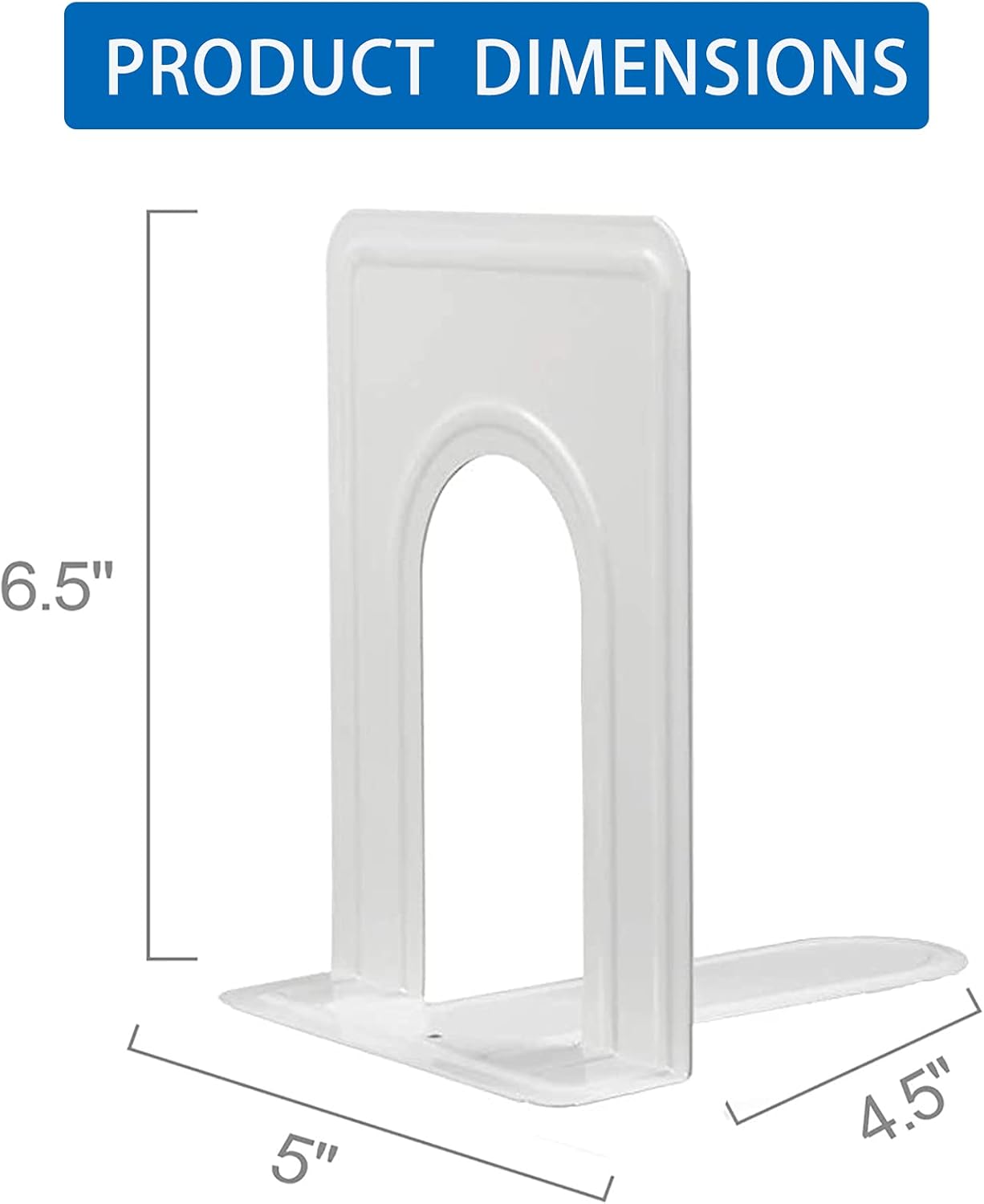 Metal Bookends for Home Office, Book Shelf Holder Home Decorative, Book Ends for Heavy Books/Movies/CDs, White 6.5 x 5 x 5.7 in, 4 Pair/ 8 Piece