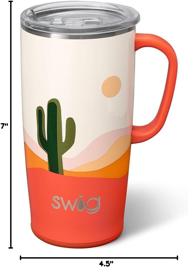 Swig Life 22oz Travel Mug, Insulated Tumbler with Handle and Lid, Cup Holder Friendly, Dishwasher Safe, Stainless Steel, Travel Coffee Cup, Insulated Mug with Lid (Boho Desert)