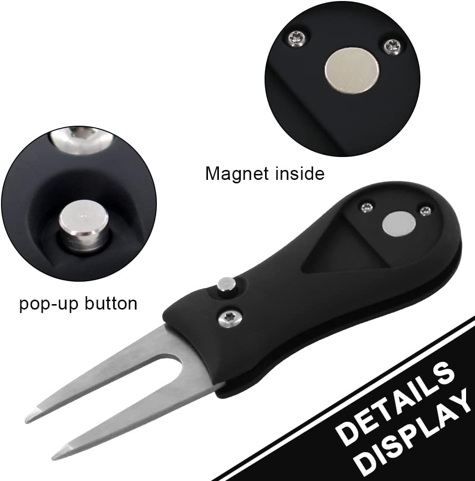 Myartte Golf Divot Repair Tool Switchblade Divot Tools with Golf Ball Marker Pop-up Buttom Zinc Alloy for Repairing The Golf Green