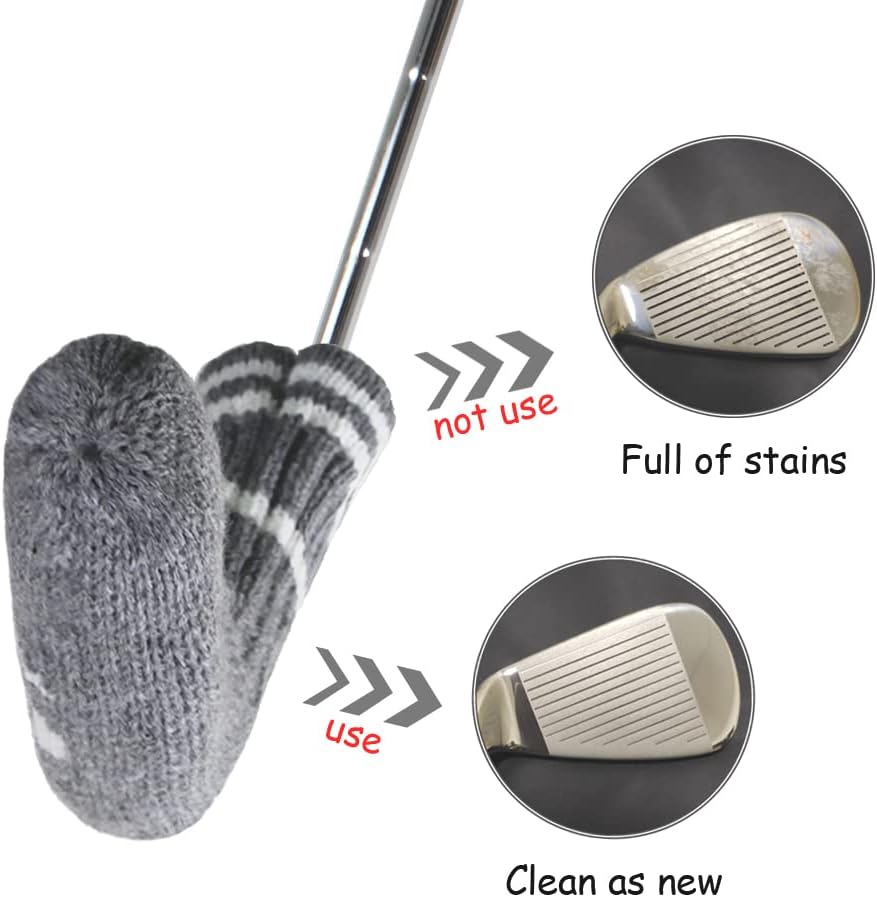 Scott Edward 1/7/10 Pcs Knitted Golf Club Head Covers for Irons Wedge Cuteness and Basically Socks Shape Washable Golf Club Head Protector on Classic Stripes Style,Double Sided Customization