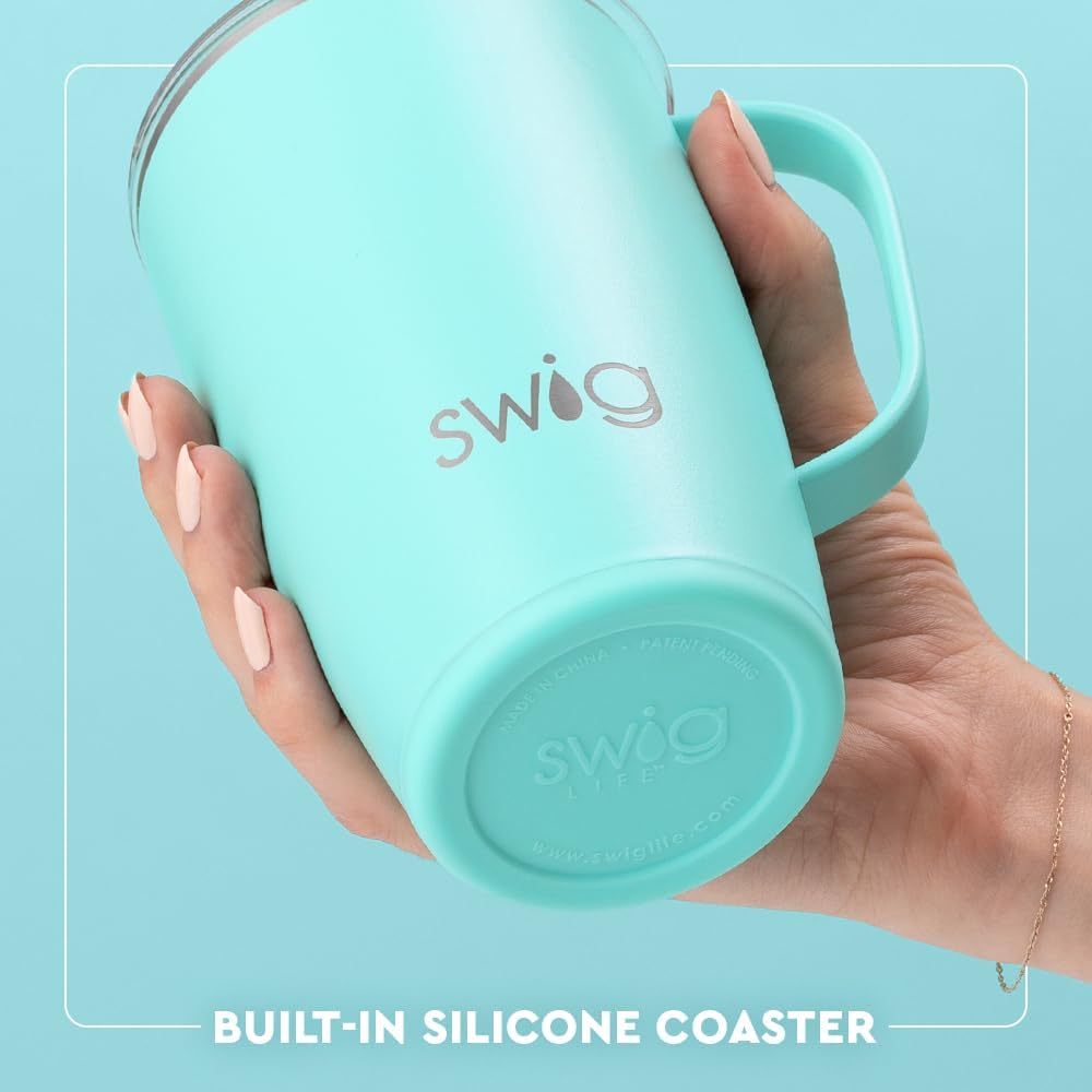 Swig Life 18oz Travel Mug, Insulated Tumbler with Handle and Lid, Cup Holder Friendly, Dishwasher Safe, Stainless Steel, Travel Coffee Cup (Sun Dance)