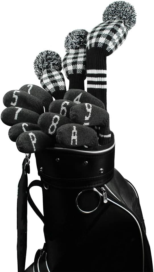 Scott Edward 1/7/10 Pcs Knitted Golf Club Head Covers for Irons Wedge Cuteness and Basically Socks Shape Washable Golf Club Head Protector on Classic Stripes Style,Double Sided Customization