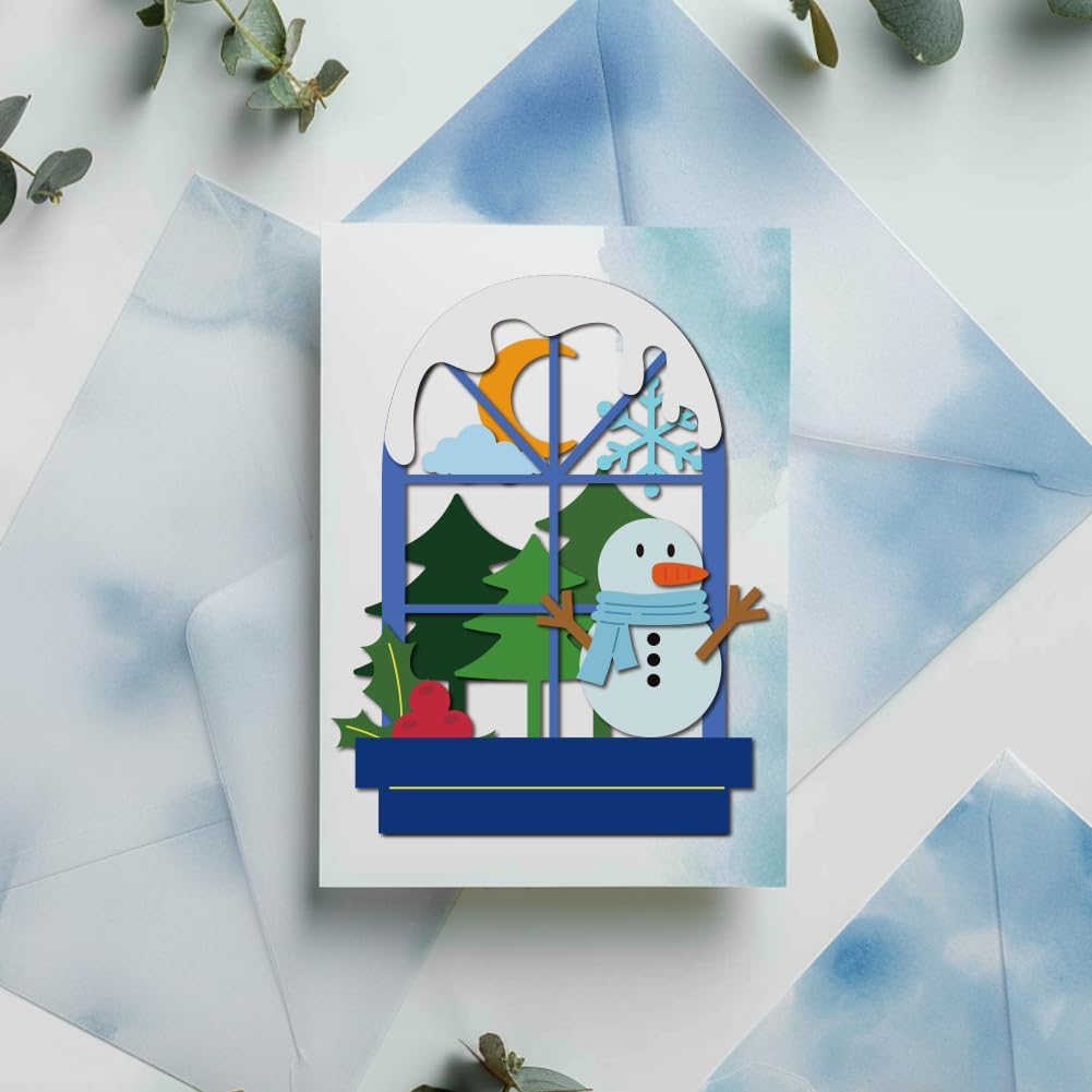 MAYJOYDIY Four Seasons Windows Cutting Dies Windows Scenery Metal Die Cuts Template Spring Summer Autumn Winter Embossing Carbon Steel Stencils for Card Making Scrapbooking Album Gift Decoration