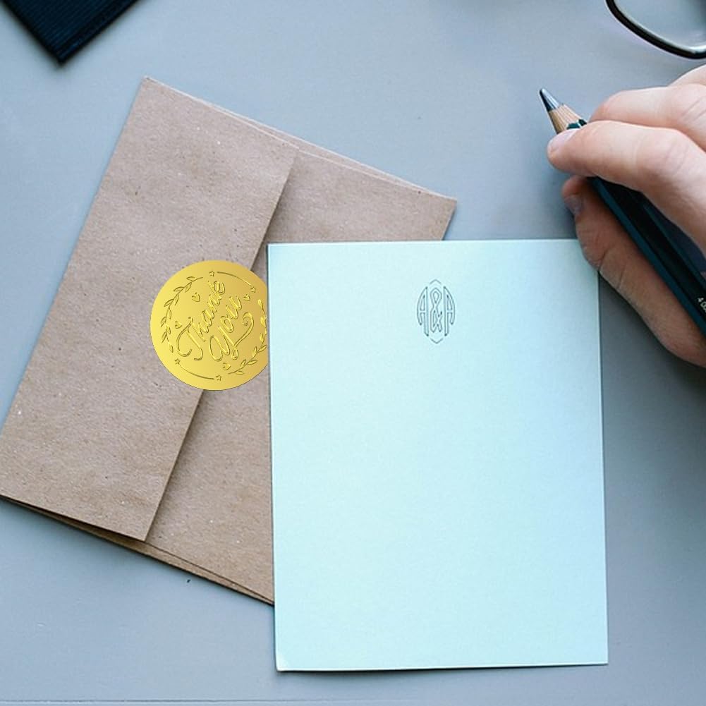 Peacoblue Gold Foil Stickers Seals Embossed 2 Inch 100Pcs Thank You, Self Adhesive Gold Around Embossing Sticker for Certificate Party Invitation Paper Envelope Seal Gift Card Present Decoration