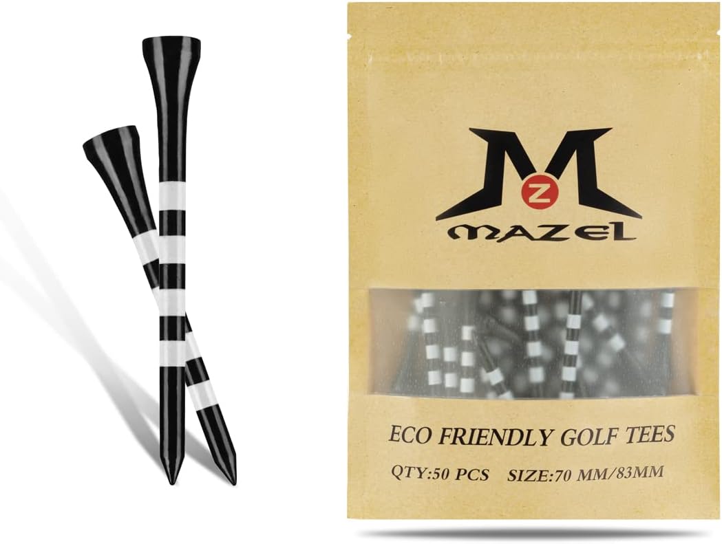 MAZEL Natural Wood/Bamboo Golf Tees 2 3/4 Inch & 3 1/4 Inch,Pack 50 or 120,Reduce Friction & Side Spin,More Stable Golf Tees