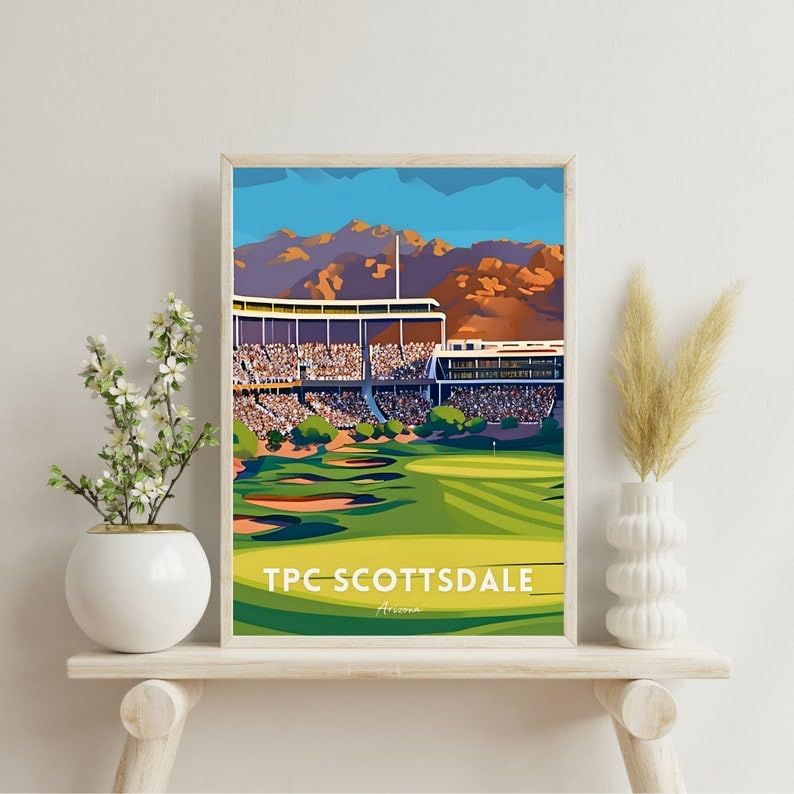 Nationcog TPC Scottsdale Golf Wall Art Poster, Arizona Desert Golf Course Print for Office or Bedroom, Vintage Sports Decor for Men, Unique Dad or Husband Gift Idea (Unframed) (24x36)