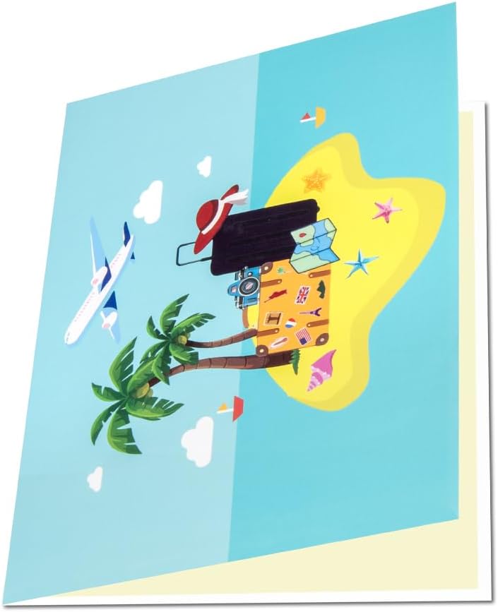 Travel Pop Up Card for Daughter, Pop-Up Vacation Card with Envelope, 3D Happy Birthday Card for Wife, Retirement Card for Mom.