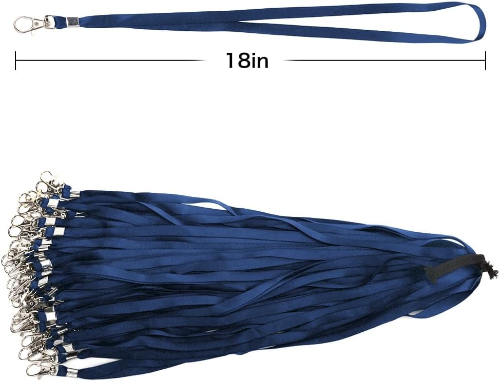 Lanyards 100 Pcs Bulk Lanyard for Id Badges Flat Black Lanyard with Badge Clip Swivel Hook (100, Navy Blue)