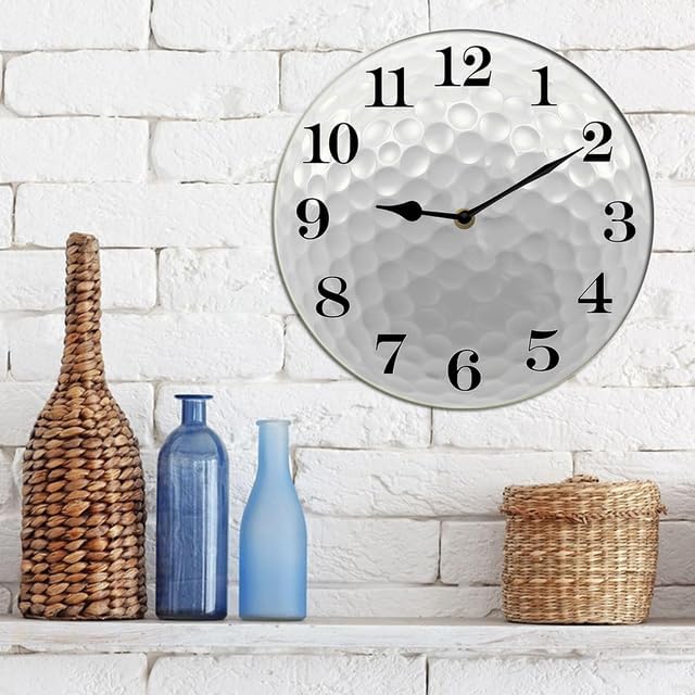 Golf Wall Clock Sport Ball Wall Clock Wooden Clock Wall Decor Battery Operated Clocks Wall Clock Non Ticking Quartz Analog Bathroom Clock Round 10inch