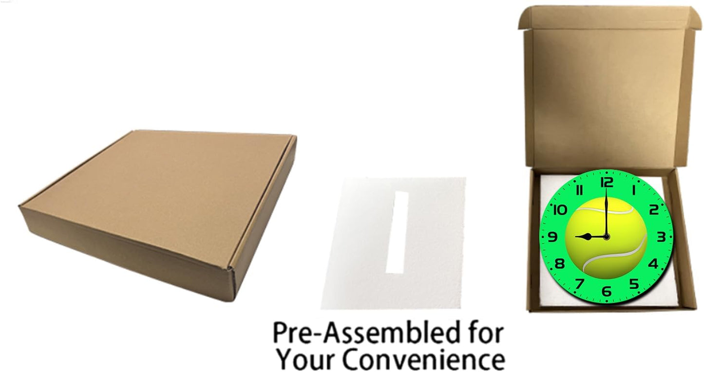 Soliyoahee Tennis Clock Round Wooden Wall Clock Home Decor Silent No Tick Battery Powered for Living Room Bedroom Kitchen Bathroom 10inch