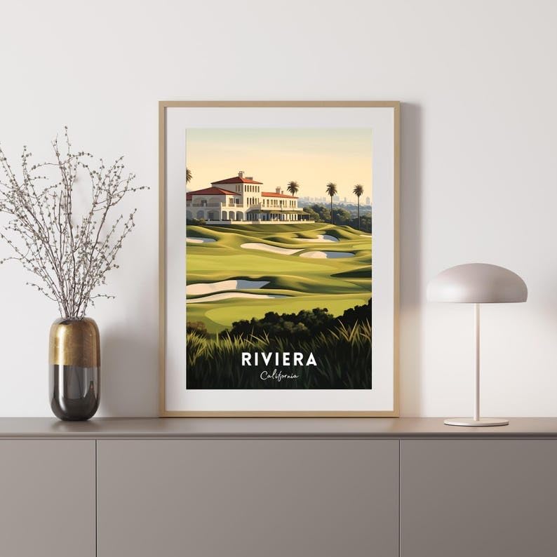 Nationcog Riviera Golf Poster, Vintage California Travel Style Wall Art Print, Retro Scenic Golf Artwork, Classic Decor for Office, Man Cave or Home (Unframed) (9x11)