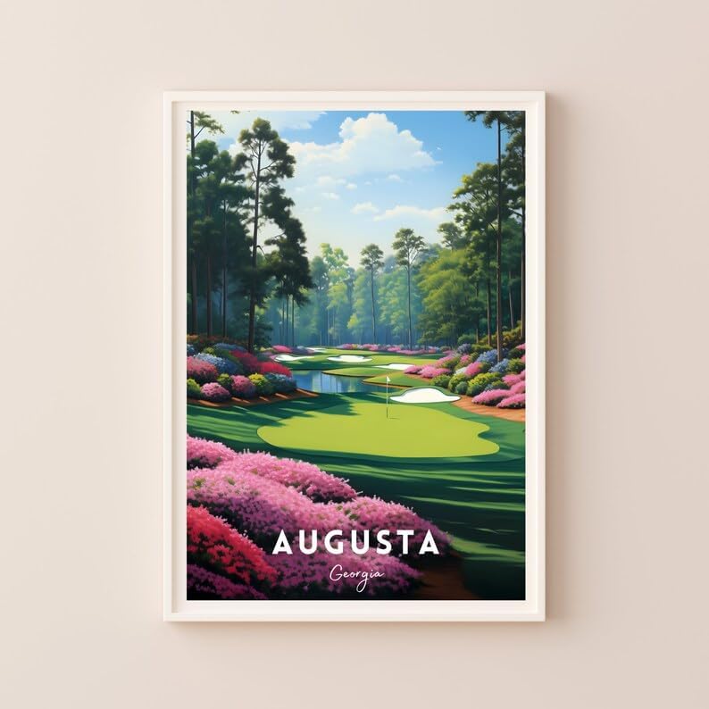 Nationcog Augusta Golf Course Wall Art Print, Vintage Masters Landscape Decor for Office or Living Room, Unique Golf Gift for Dad, Scenic Sports Poster for Men (Unframed) (11x14)