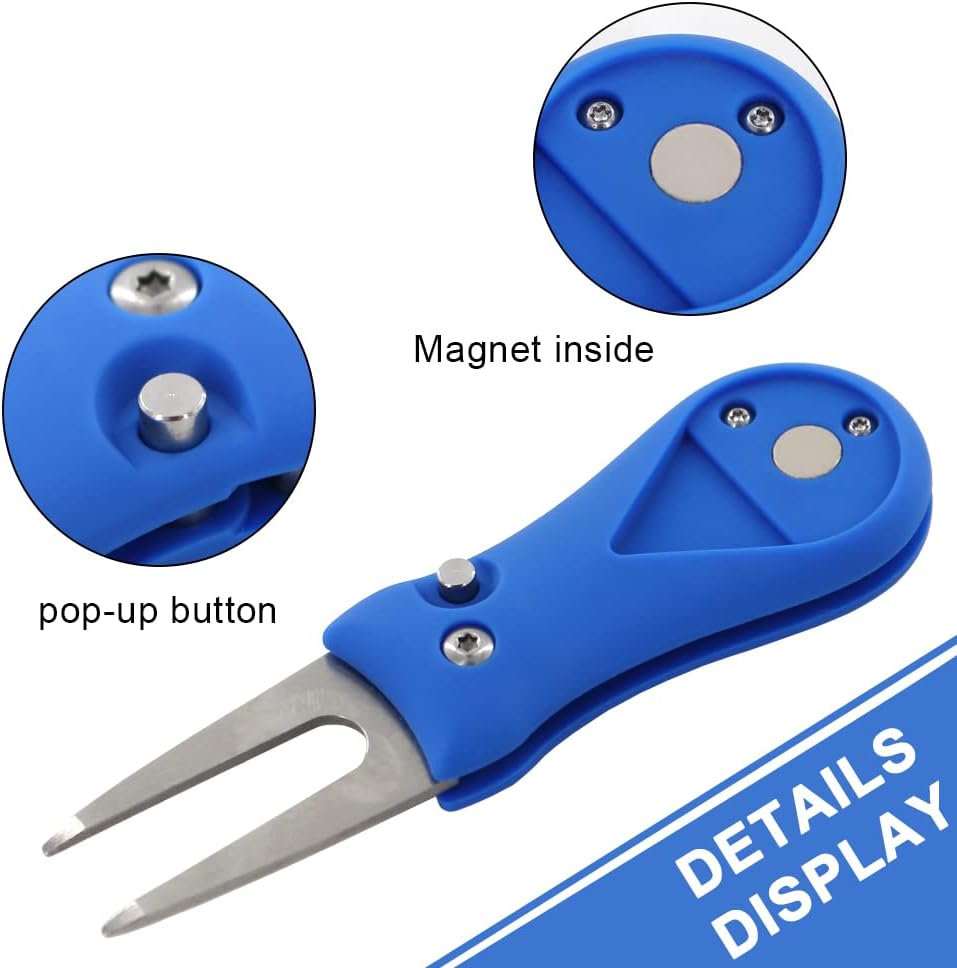 Myartte Golf Divot Repair Tool Switchblade Divot Tools with Golf Ball Marker Pop-up Buttom Zinc Alloy for Repairing The Golf Green