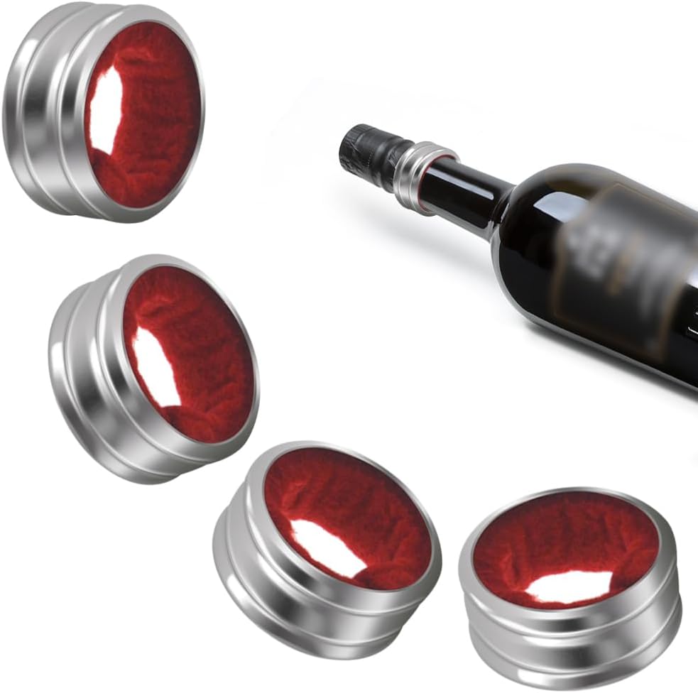 Stainless Steel Wine Bottle Collars, Durable Wine Collar Drip Rings, Simple and Sleek Wine Drop Stopper with Felt, Small Handy Gadgets for Kitchen and Bar (Red Waved)