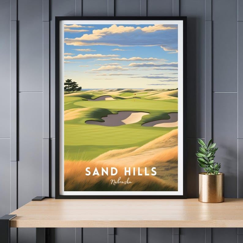 Nationcog Sand Hills Golf Wall Art, Nebraska Prairie Landscape Print for Office or Bedroom, Rustic Golf Decor for Men, Unique Gift for Dad, Husband, or Golf Enthusiasts (Unframed) (12x18)