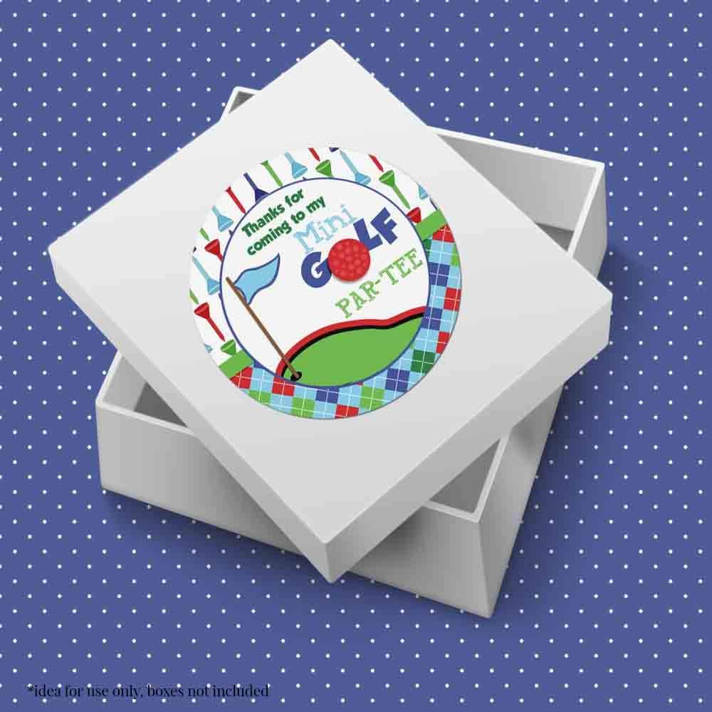 Mini Golf, Putt Putt Birthday Thank You Sticker Labels for Boys, 40 2" Party Circle Stickers by AmandaCreation, Great for Party Favors, Envelope Seals & Goodie Bags