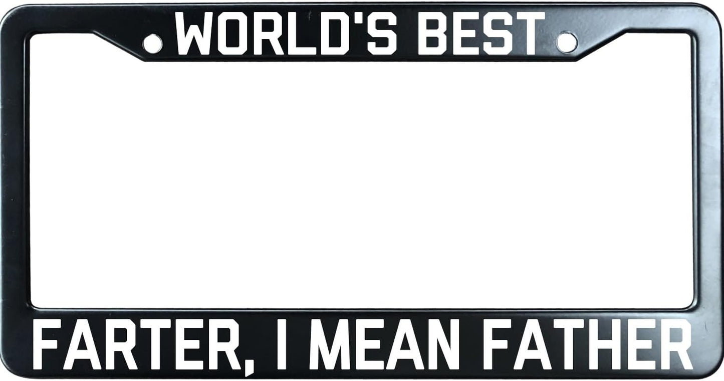 World's Best Farter I Mean Father Funny License Plate Frame for Men/Women, Stainless Steel Auto Car Plate Cover UV Printed, Personalized Humor Gift