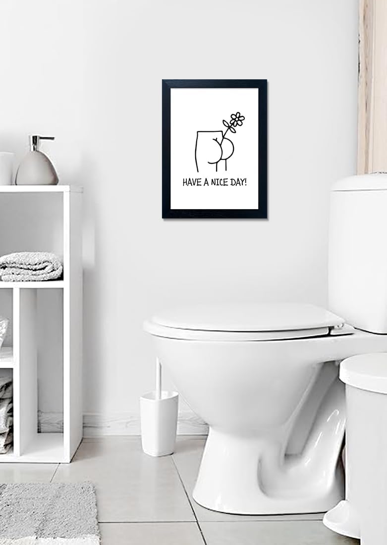 Funny Bathroom Wall Art, Humoristic Restroom Wall Decor, Black and White Bathroom Wall Decor, Framed Canvas Print Painting for Decor