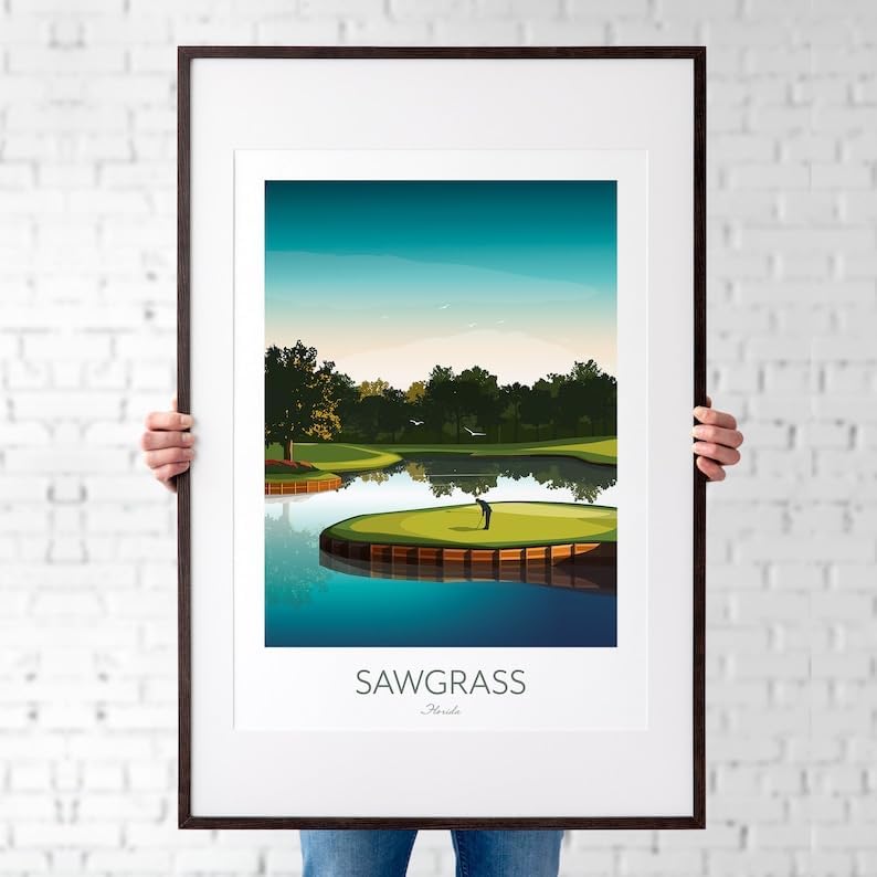 Nationcog TPC Sawgrass Golf Print - Island Green 17th Hole; Golf Poster; Sawgrass Golf Poste; Sawgrass Print; Florida Golf Course; Island Green Artwork (Unframed) (24x36)