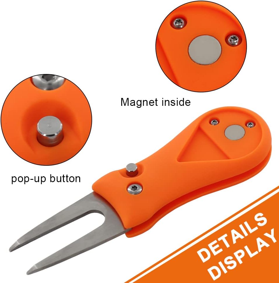 Myartte Golf Divot Repair Tool Switchblade Divot Tools with Golf Ball Marker Pop-up Buttom Zinc Alloy for Repairing The Golf Green