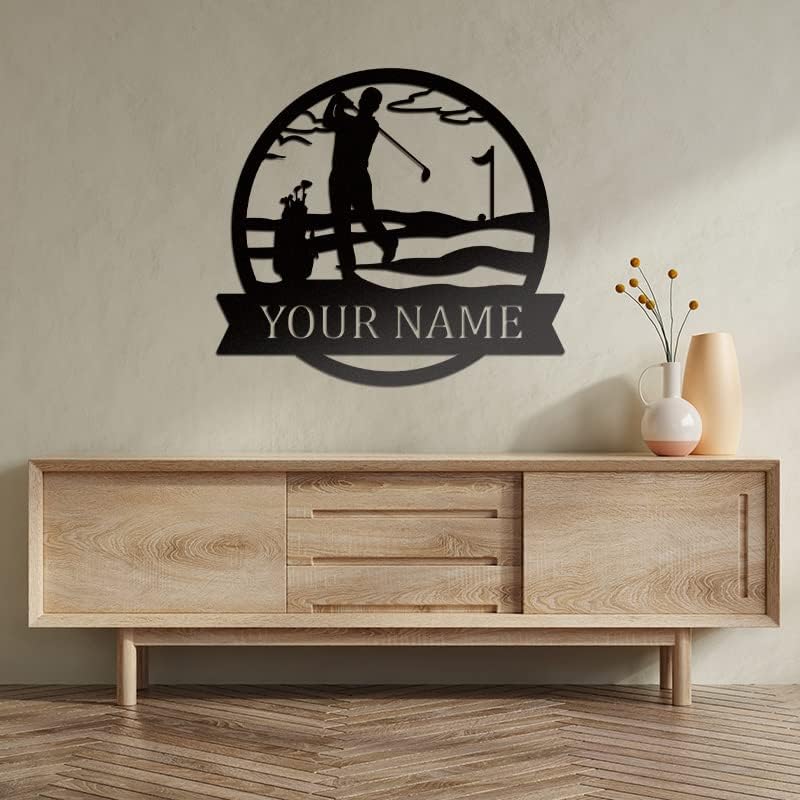 Personalized Golf Metal Wall Art – Custom Golfer Name Sign with Golf Clubs Design, Rustic Metal Wall Décor for Man Cave, Sports Room, or Home Bar, Unique Golfer Gift