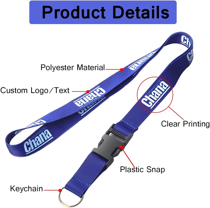 30/50/100/5000... Pcs, Custom Personalize Lanyards for Men and Women, Customize Text and Logo, Personalized Neck Lanyard for ID Card Badge Holder, Key Keychain, Teacher, Office, Business etc