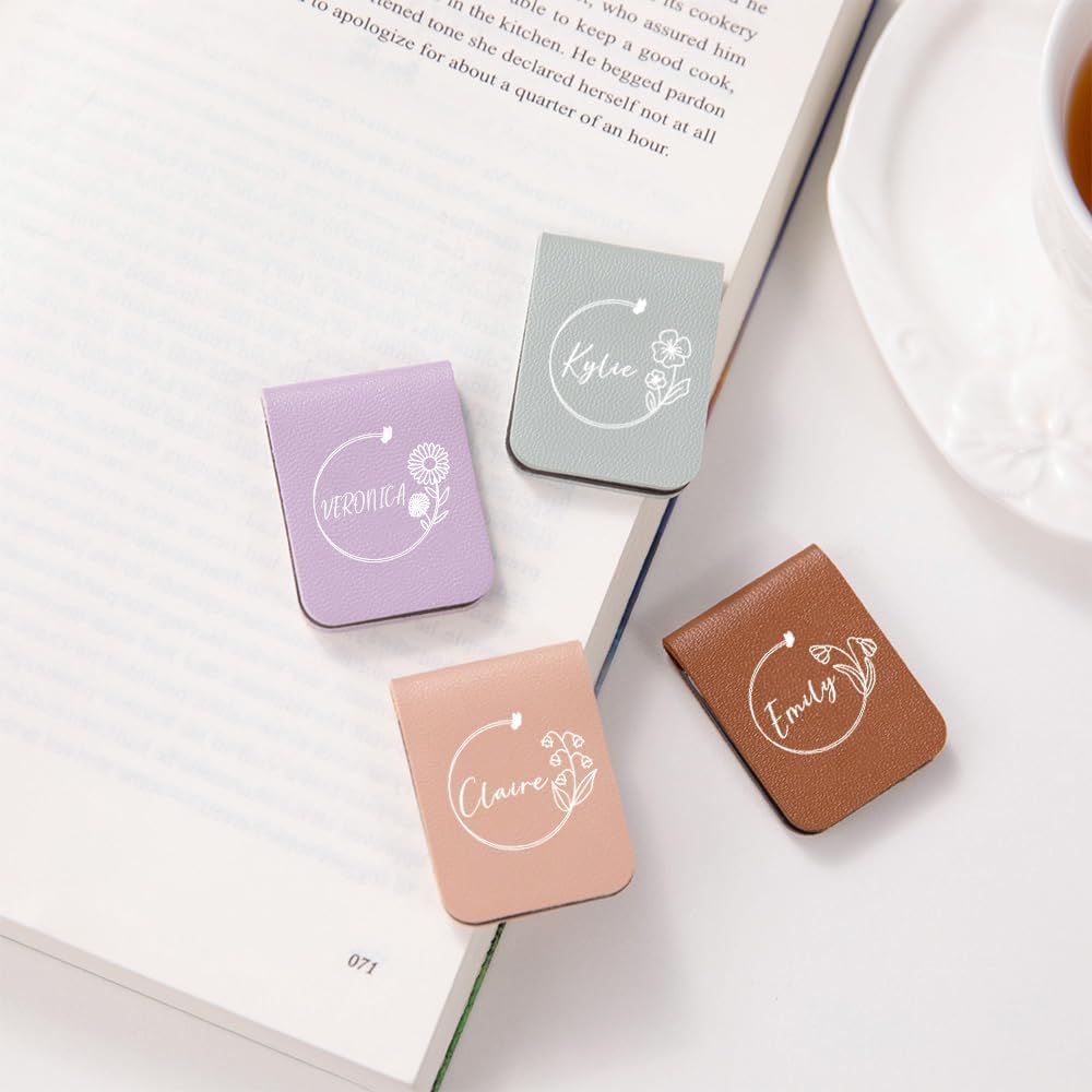 CALLIE Personalized Magnetic Bookmark Clip – Custom Name Reading Gifts for Book Lovers, Birthday Teacher's Day Christmas for Bookworm Gifts (Birth Flower Wreath)