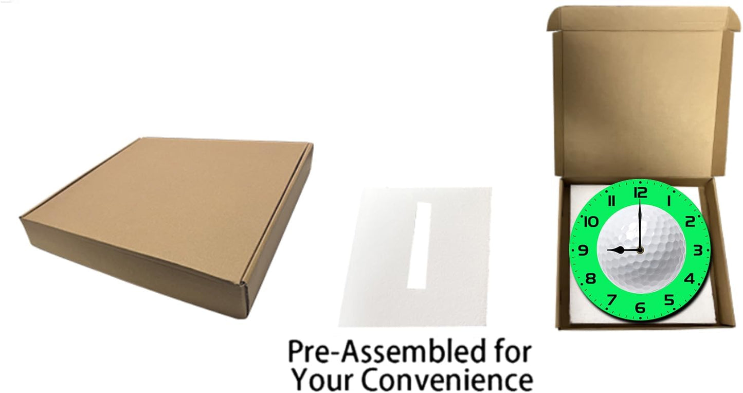 Soliyoahee Golf Clock Round Wooden Wall Clock Home Decor Silent No Tick Battery Powered for Living Room Bedroom Kitchen Bathroom 10inch