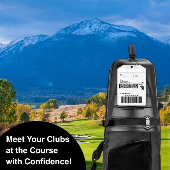 Golf Bag Luggage Tag - Extra Large 9" x 6", Waterproof Plastic Zipper Pouch, PVC Tags - Sealable Label Holder (4)