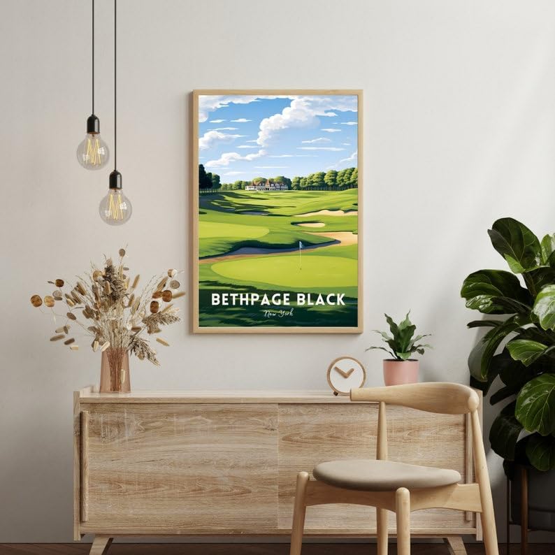 Nationcog Bethpage Black Golf Poster, Vintage New York Wall Art Print, Retro Golf Landscape Decor, Classic Artwork for Living Room, Office or Man Cave (Unframed) (20x30)