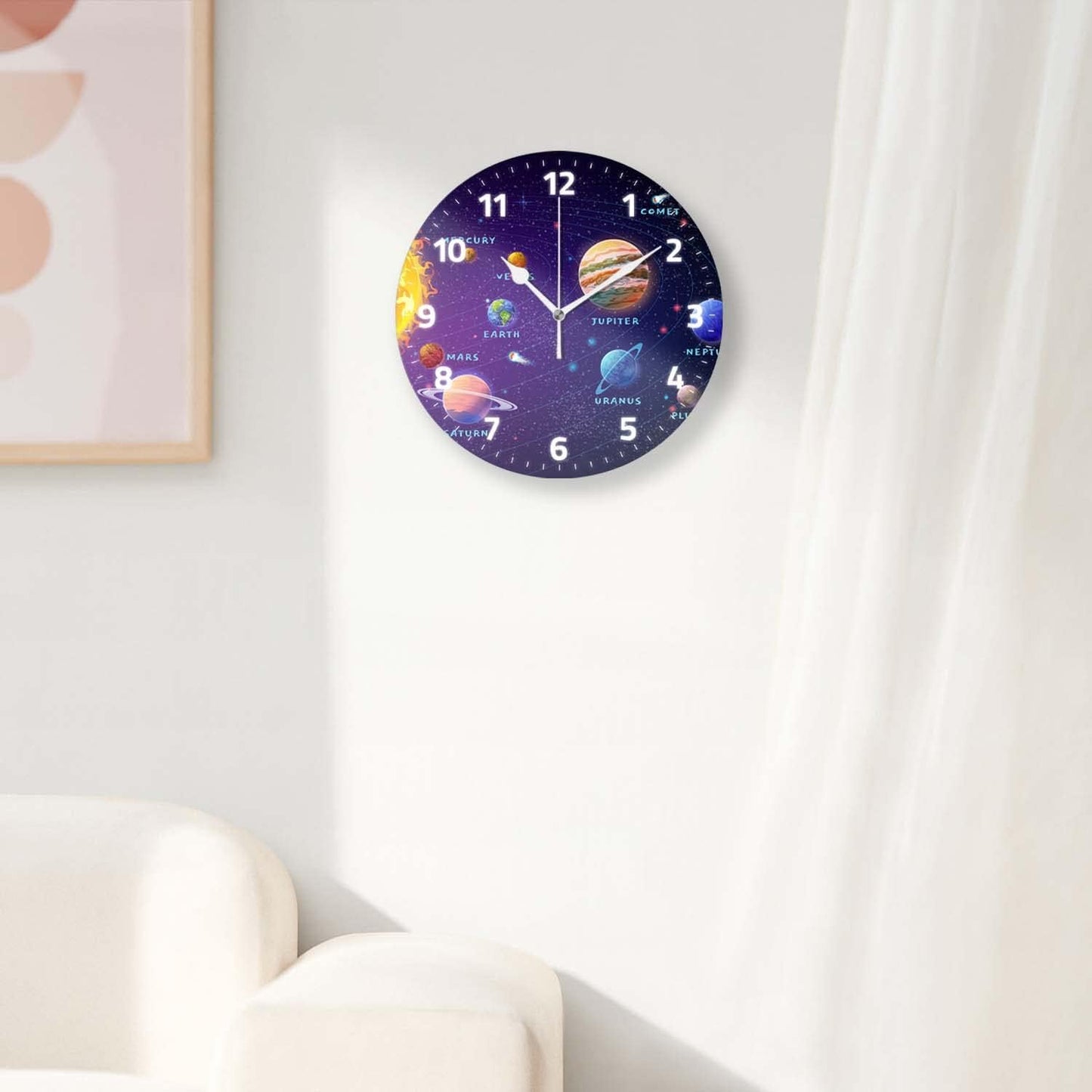 Battery Operated Wall Clocks 12 Inch,Solar System Dark,Silent Home Decor for Bathroom,Living Room,Bedroom