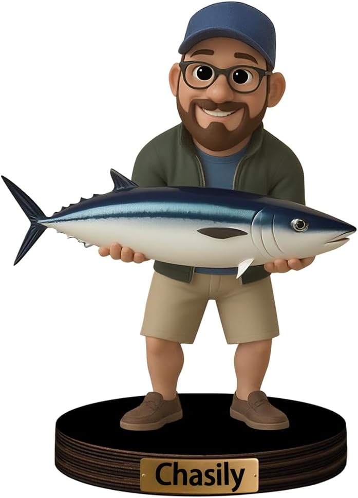 Personalized Family Photo Cartoon Desktop Ornament Custom Fisherman Portrait Figurine Plaque with Name Picture Acrylic Sculpture Desk Sign for Men Women Family Lover Christmas,05