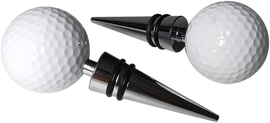 BGMAX Novelty Golf Ball Wine Stoppers, Golf Ball Wine and Beverage Bottle Stoppers, Wine Top Decoration, Ideal gift for wine lover & golf lover, Keeps Wine Fresh Effectively (Longer Silver)