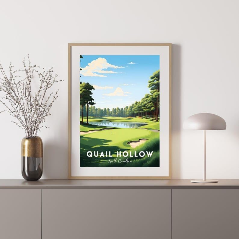 Nationcog Quail Hollow Golf Poster, Vintage North Carolina Wall Art Print, Retro Golf Course Landscape Decor, Sports Artwork for Man Cave or Office (Unframed) (24x36)
