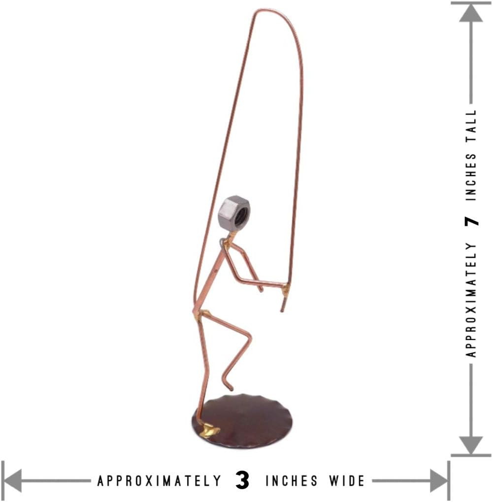 Hooked Pants Fisherman Collectible Handmade Metal Art Figurine, Desk Accessories, Trophy, Boss Gift, Home Office Décor, Collectible Figures