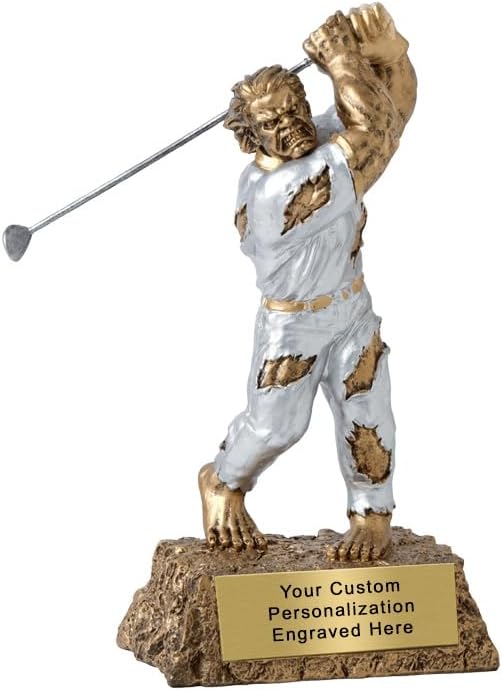 K2AWARDS Monster Resin Golf Trophy - 7.25 Inch with Custom Engraved Plate